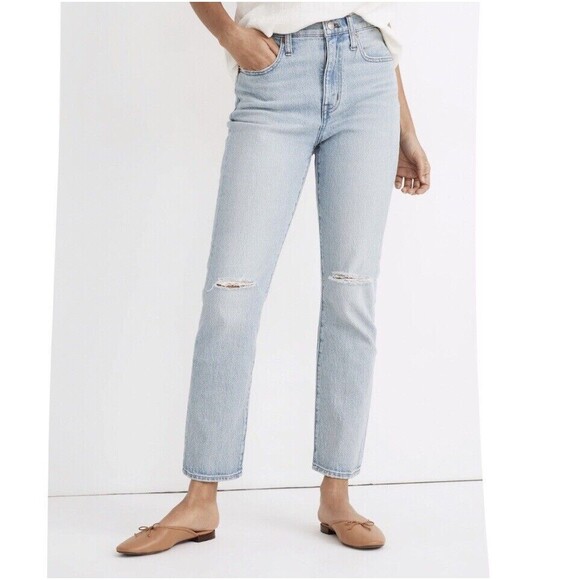 Madewell 24T The Tall High-Rise Slim Crop Boyjean Light Dumas Wash Ripped MC599 - Picture 2 of 12